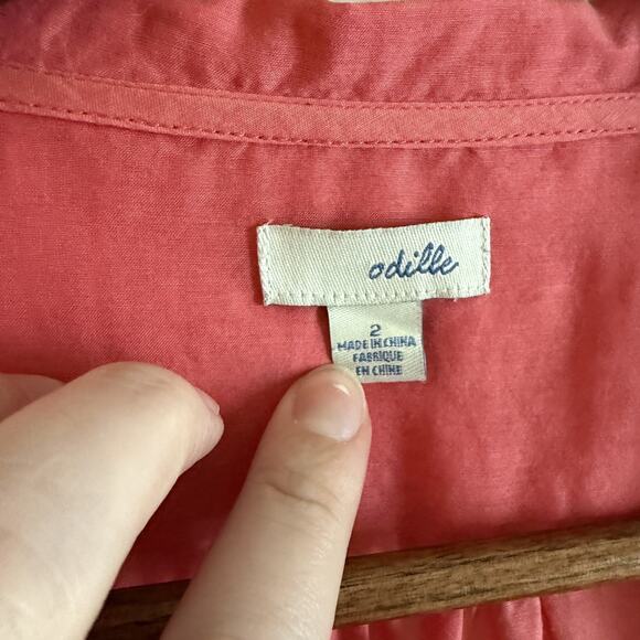 Anthropologie Odille Size 2 Blouse - Pink Wrap Sheer Tie Ruffles Long Sheer - Picture 8 of 12